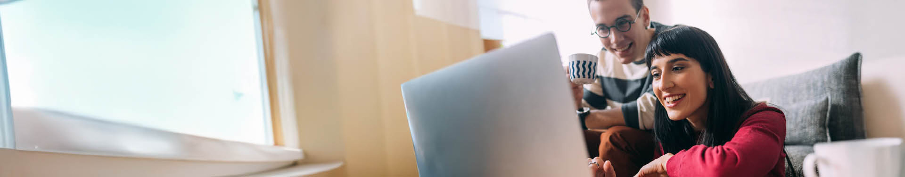 Couple in sitting room using laptop